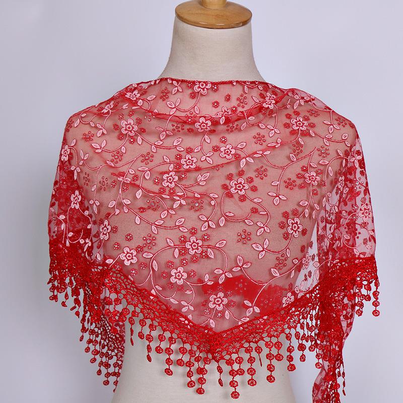 Women Lace Scarf Spring Lady Solid Color Hollow-out Triangular Scarves Soft Shawl Foulard Female Wrap Tassel Shawls 150*40cm