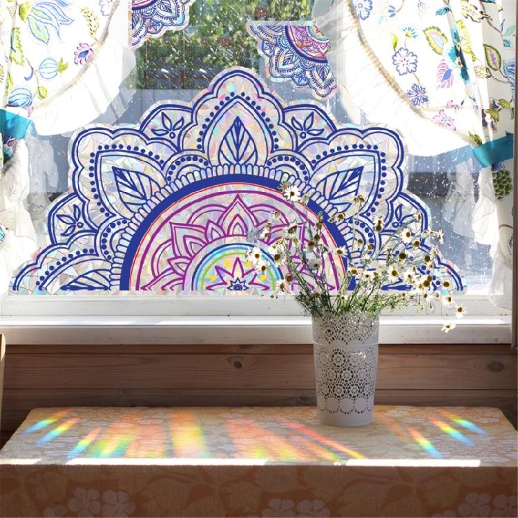 Reflective Rainbow Glass Stickers Colorful Flower Decals Sunlight Dispersing Window Films PVC Clings for Home Decors
