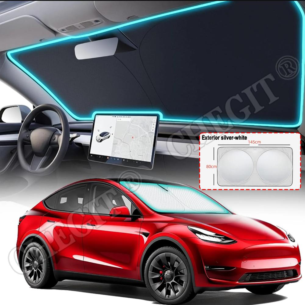 Солнцезащитные шторки для Tesla Model 3/ Y 2017-2025 Ледяная ткань Пряжка Солнцезащитный козырек Стекло Лобовое Заднее Стекло Крыша Люк Аксессуары