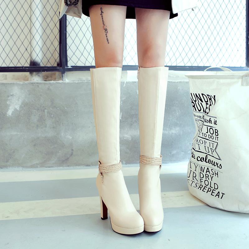 Женские ботильоны на высоком каблуке осень и зима новые водонепроницаемые на платформе на толстом каблуке больших размеров универсальные ботильоны средней высоты