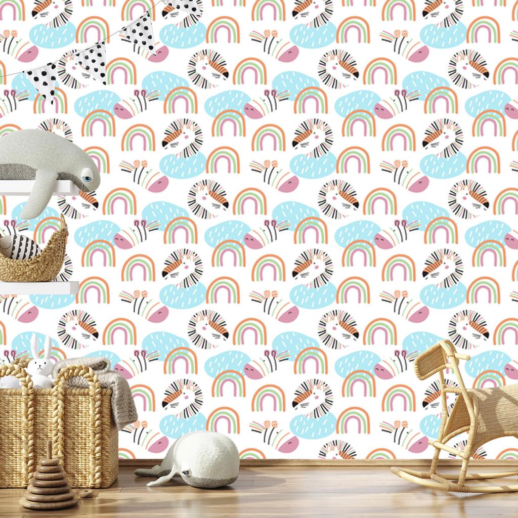 Pastel Rainbow Animals Wallpaper for Living Room and Bedroom 50x1000