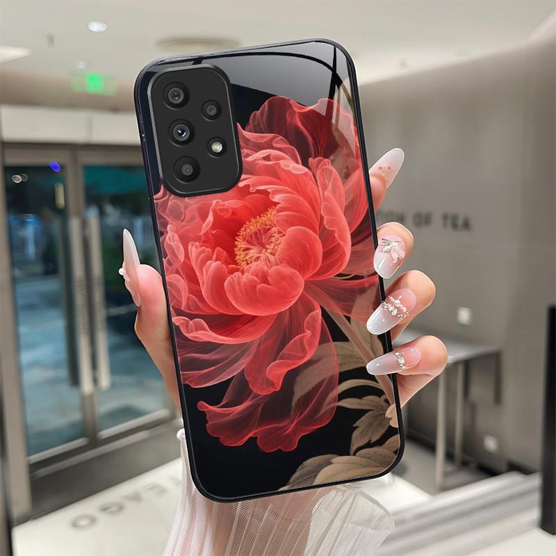 Cute Cartoon Cats Flower Case For Samsung Galaxy A52 A52S A72 4G 5G Tempered Glass Phone Case Protective Back Cover Hard Shell