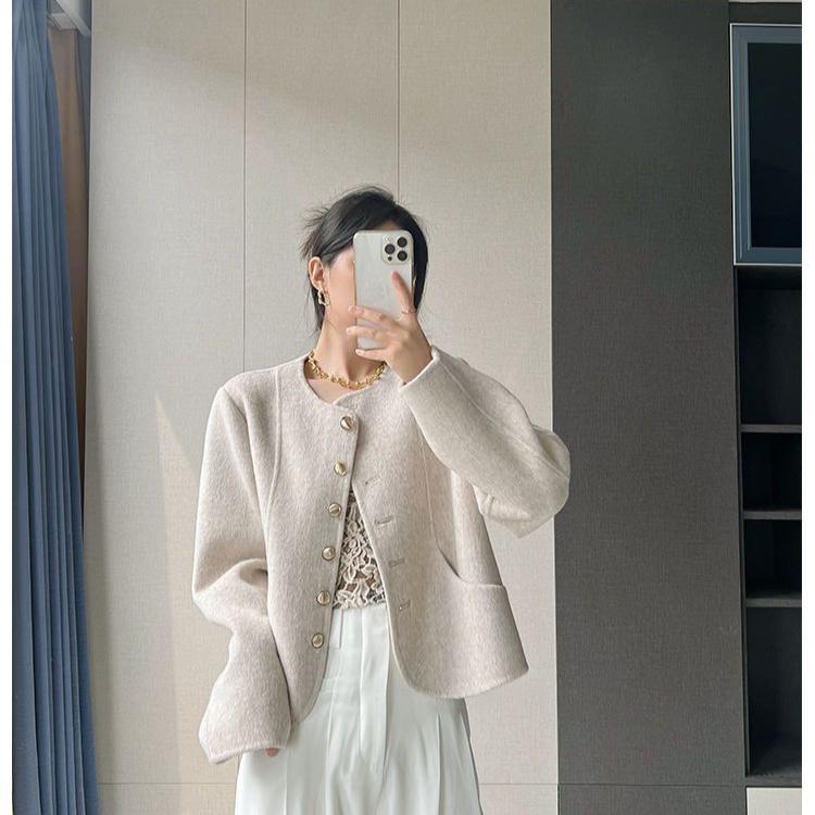 Женское шерстяное пальто однобортное с круглым вырезом модная зимняя короткая одежда