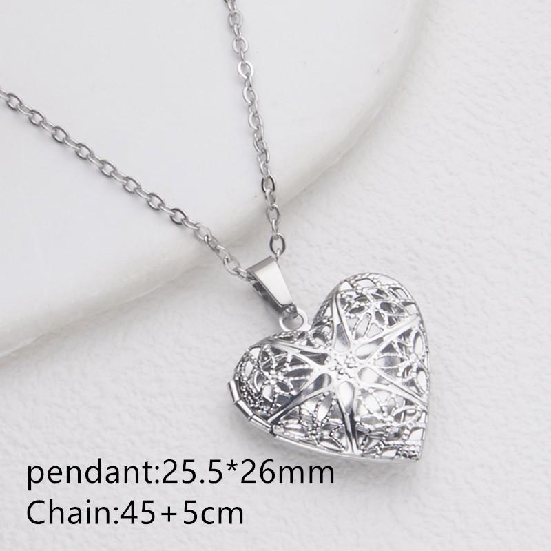 Stainless Steel Silver & Gold Women's Heart Photo Frame Locket Necklace