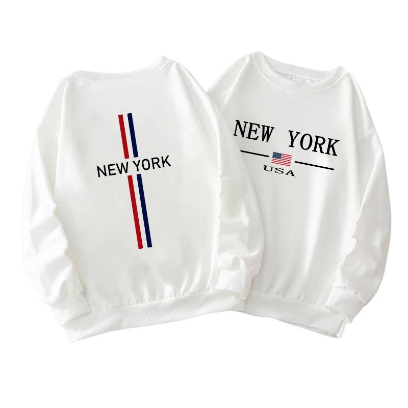 Мужской спортивный костюм с круглым вырезом, свободные топы, толстовка с принтом New York, повседневный универсальный свитер, повседневный комфорт, одежда для пробежек, уличная одежда