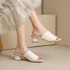 Fashion Hot Sale Summer Women Slippers Vintage Fashion Thick Heel Sandals Women's Open Toe Solid Color Comfortable Middle Heel Slides