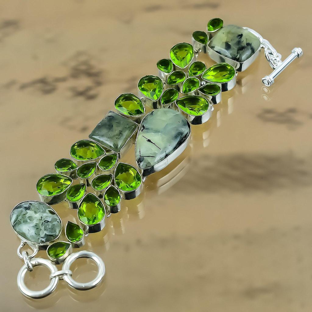 Natural Prehnite Gemstone 925 Silver Chain Adjustable Bracelet For Women