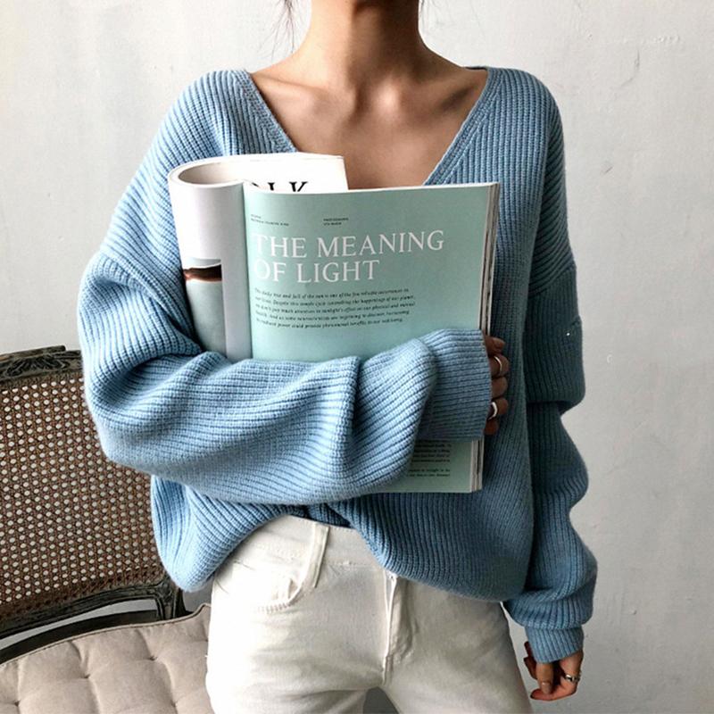 Свитер с v-образным вырезом, свободный простой пуловер с неровным краем, вязаный топ для женщин