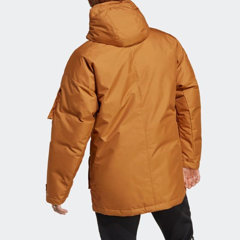 Adidas Куртка-пуховик свободного покроя с капюшоном и длинными рукавами, мужская верхняя одежда, светло-коричневая, HK6666