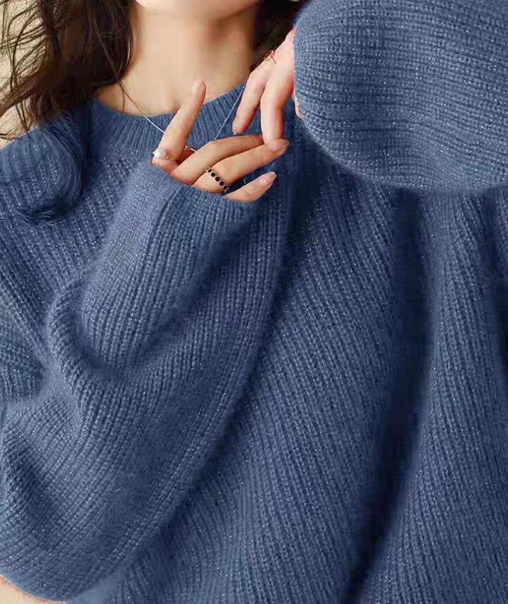 Autumn and winter new lazy wind sweater for women's autumn and winter new large size loose soft waxy crew neck knitted sweater top for women