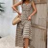 Women Autumn Winter High Waist Sleeveless Pleated Dress Lace Up Print Color Temperament Fashion