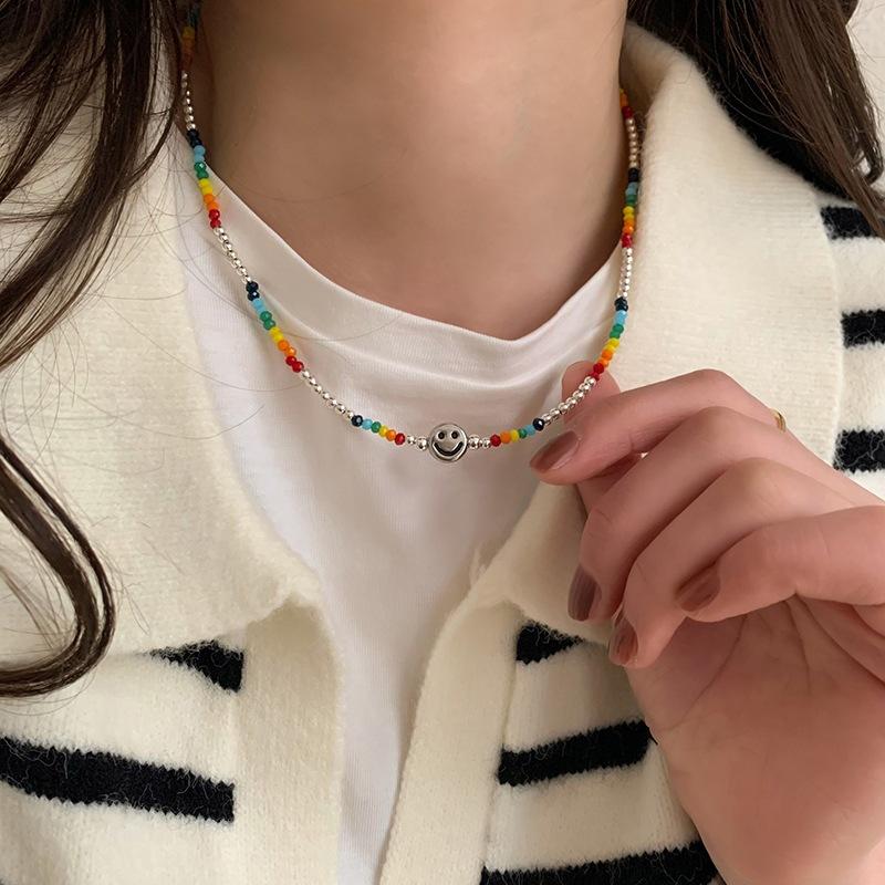 ANENJERY Модное двухслойное ожерелье «Любовь», простое универсальное ожерелье с счастливой улыбкой для женщин и мужчин, свадебные украшения, подарок