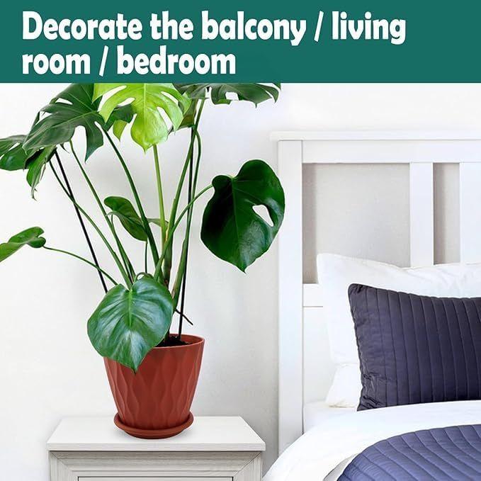 6,3-дюймовые цветочные горшки для украшения дома, комнатных растений, садоводства, пластиковые цветочные горшки для садовых растений (малиновый цвет) (Набор из 5 ГОРШКОВ)