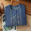 2025 Summer New Round Neck Short-sleeved Tencel Denim Shirt Women's Retro Drape Thin Embroidered Cardigan Top