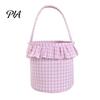 Easter Egg Hunt Carriers Halloween Basket, Plaid Ruffle Trick or Treat Candy Bucket with Handle Bags for Kids Kids, Reusable Gingham Fabric