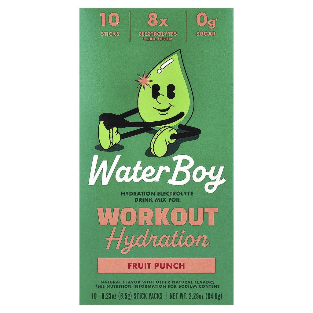 Waterboy, Hydration for Workouts, Electrolyte Drink Mix, Fruit Punch, 10 Stick Packs, 6.5g (0.23oz) Each
