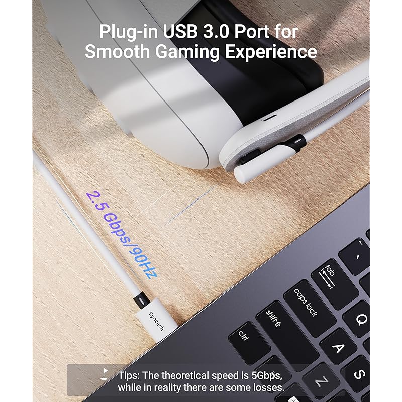 Кабель Syntech Link 3M с зарядкой, совместим с Meta Quest 3S/Quest 3/Quest 2/Pico 4, с отдельным портом зарядки Кабель VR Link, USB 3.0 от