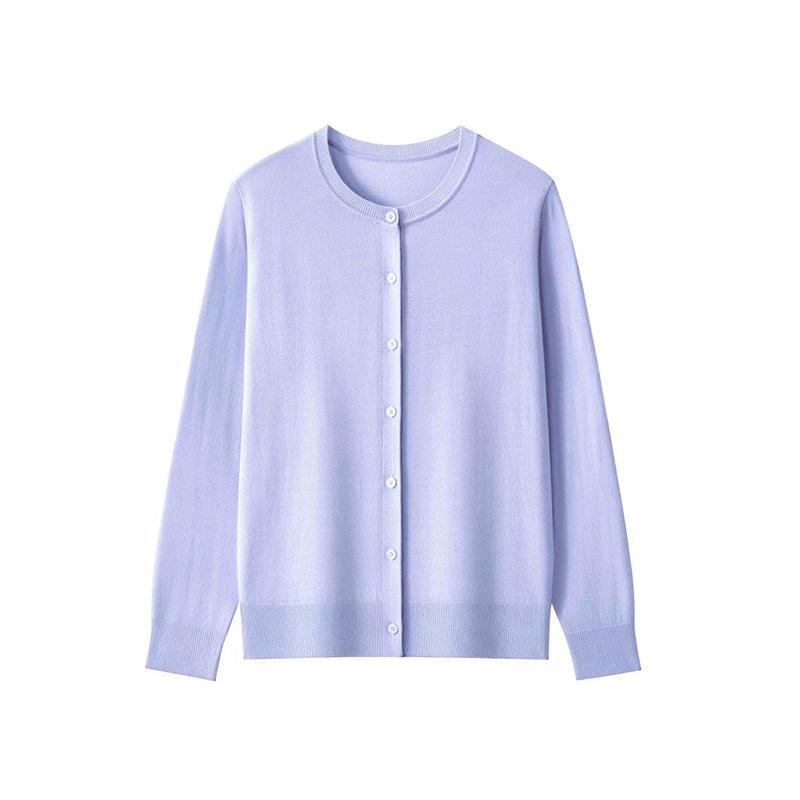Fine anti-pilling high-count worsted all-wool light round neck long-sleeved knitted cardigan women's, autumn and winter