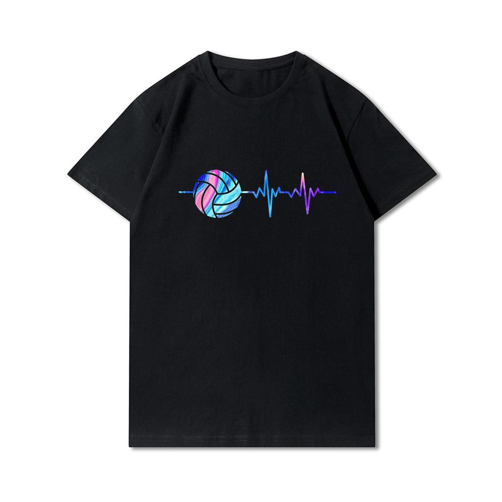 Plus Size Printed Men T Shirts O-Neck Volleyball Heartbeat Volleyball Player Short-Sleeves Tops