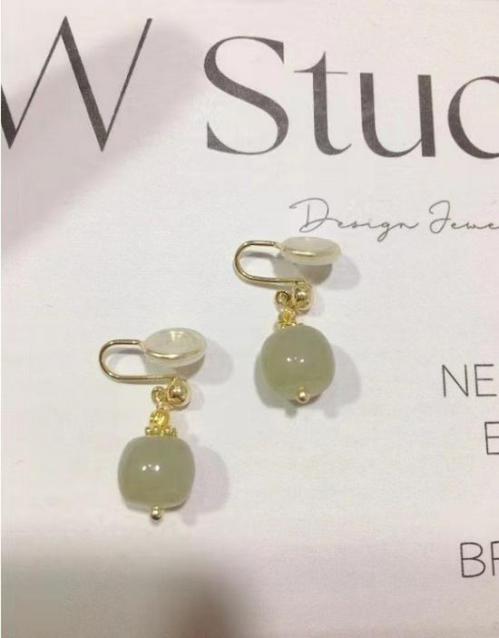 Ретро китайские клипсы в стиле Ханьфу из нефрита Хэтянь - Уникальный нишевый дизайн, не требующий пирсинга