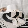 Women's Fashionable Straw Sun Hat with Floral Bow, Summer Beach and Seaside Protection