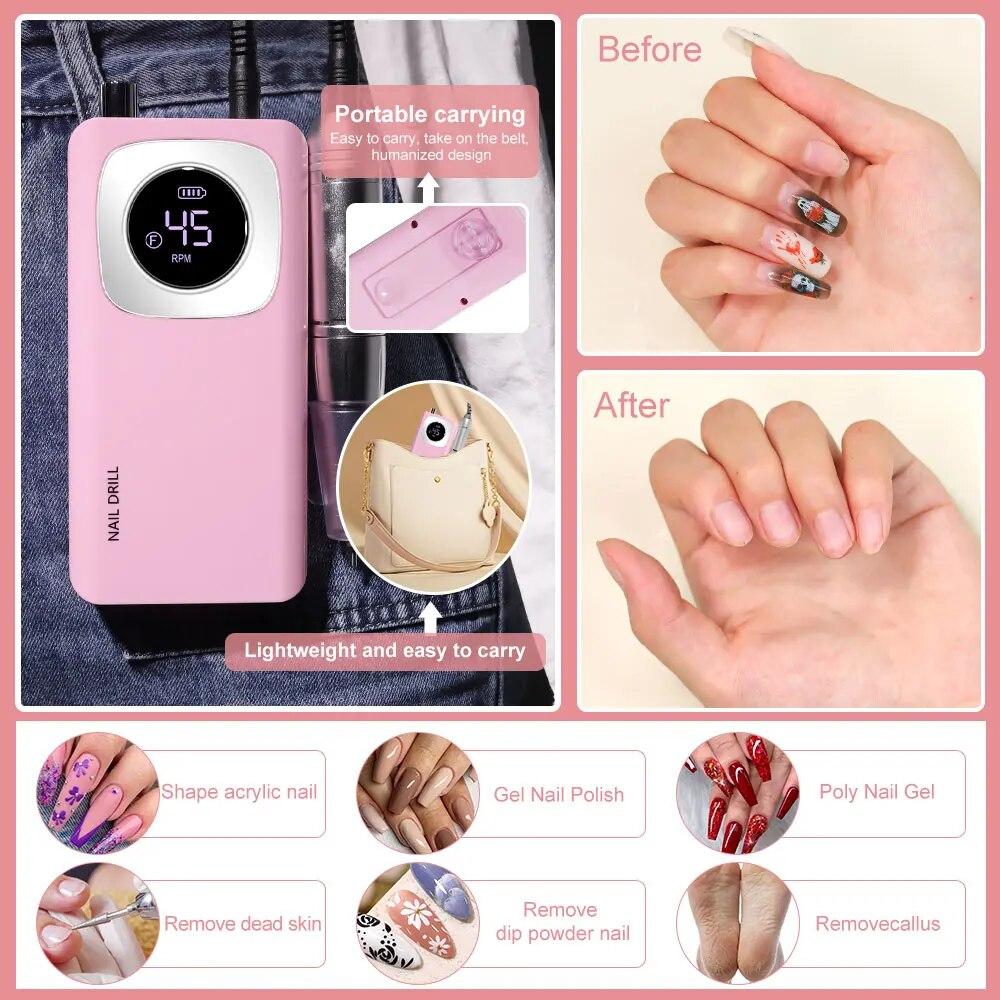 45000 об/мин электрическая дрель для ногтей портативная пилочка для ногтей перезаряжаемая шлифовальная машинка для ногтей гелевая полировка ногтей для домашнего маникюрного салона