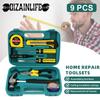 9Pcs Complete Tools Set Kit Professional Hand Toolbox General Household Work Tool Box Repairs Maintenance Metal Carpentry Tools