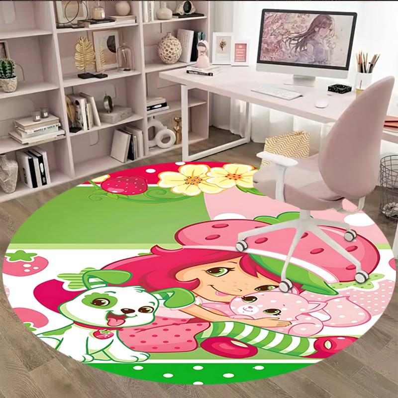 1pc Princess Strawberry2 Carpet, Round Rug, Comfortable, Suitable for Entryways, Living Rooms, Office, And Bedrooms, Christmas Decoration