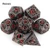 7 Pcs  Black Red Gear Wheel Metal Dice Hollow Metal Polyhedral Dice Set Suitable for Role-Playing RPG  Board Game Card Game
