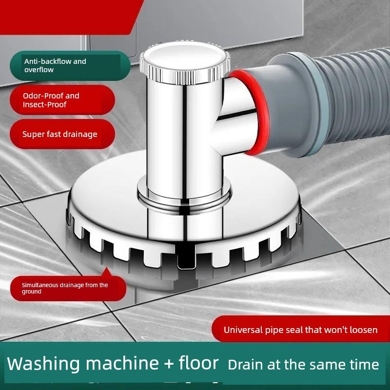 Washing Machine Three-Way Drain Connector Kitchen Sink 304 Stainless Steel Anti-Odor Anti-Overflow Water Drain Pipe Universal