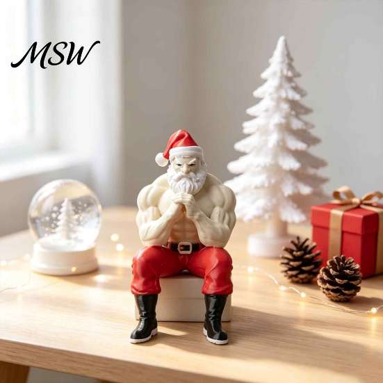 Fun Fitness Themed Gifts Strong Muscles Santa Claus Ornament, Muscle Lines And Beard Decor, 3D Printed Funny Holiday Decor Christmas Decoration,
