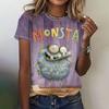 Новинка 2024 года, женские футболки с рисунком монстра с коротким рукавом, футболка оверсайз с круглым вырезом, летняя уличная футболка, забавные топы, одежда