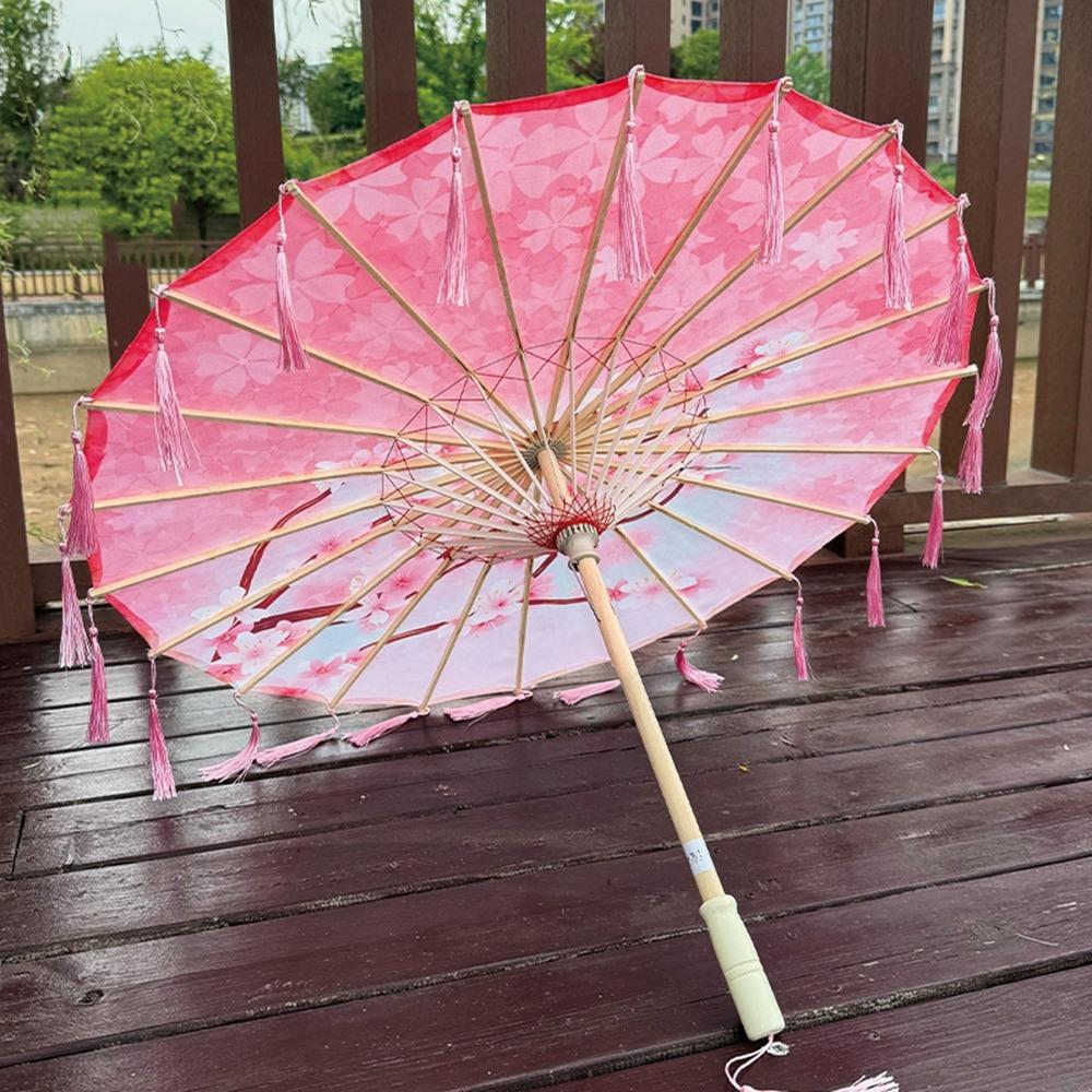 Chinese Style Silk Fabric Tassel Umbrella 70cm Ancient Dance Umbrella Tassel Umbrella for Women