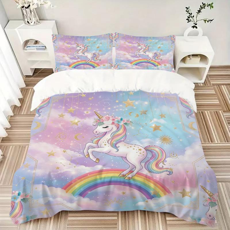 Unicorn Dreams Rainbow Sky Print 3Pcs Bedding Setduvet Cover With 2 Bedropillowcase Home Birthday Gift