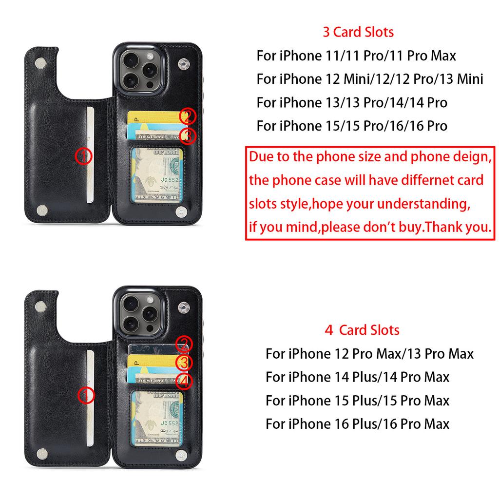 For iPhone 16 15 14 13 12 11 Pro Max PU Leather Case Kickstand Card Holder, Double Magnetic Clasp and Durable Shockproof Cover