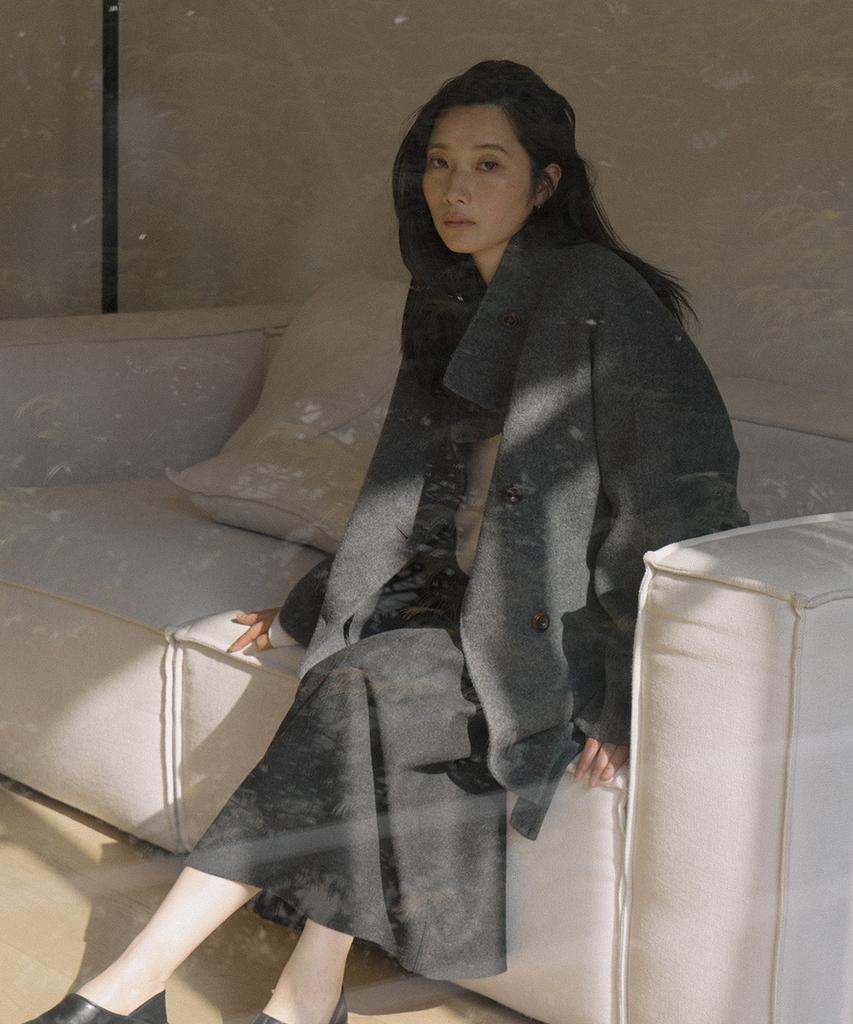 LINGSEOUL Handmade High Neck Half Coat-Charcoal