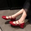 French rhinestone Mary Jane shoes women's spring and autumn new versatile and thin thick heel temperament wedding shoes light mouth single shoes