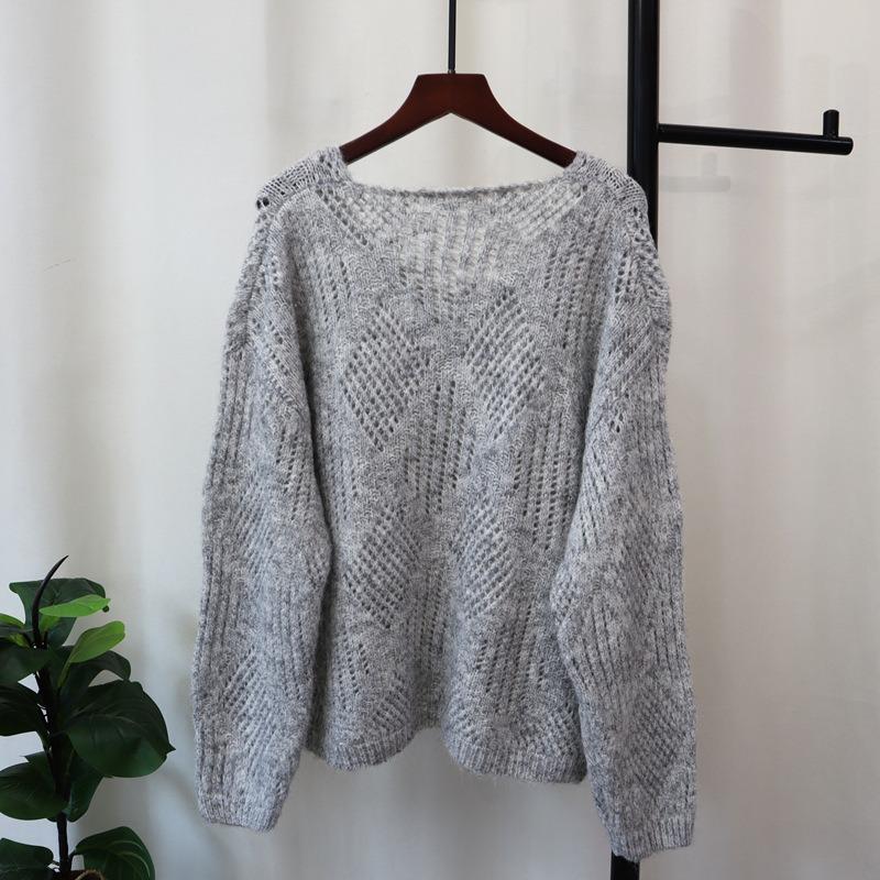 Пуловер с полым бантом, осень и зима, новый свободный дизайн, милый вязаный свитер-топ для женщин