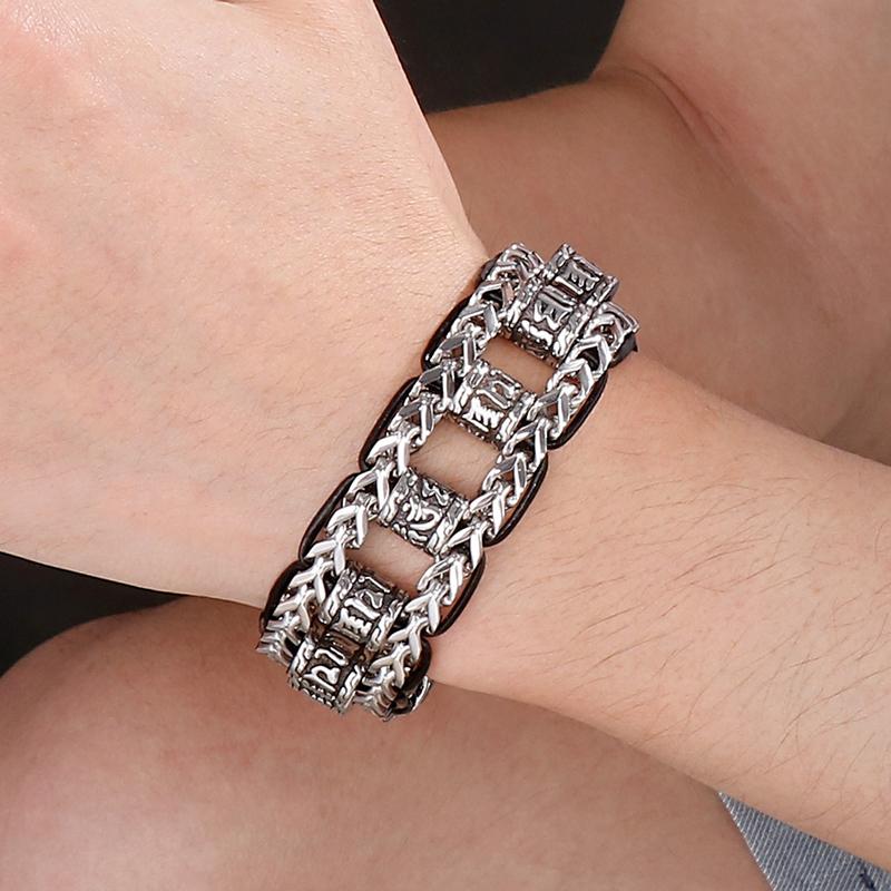 Религиозный браслет для мужчин из нержавеющей стали 316L, 22 мм, буддийские Священные Писания, мужские браслеты, кожаные ювелирные изделия на руку, массивные