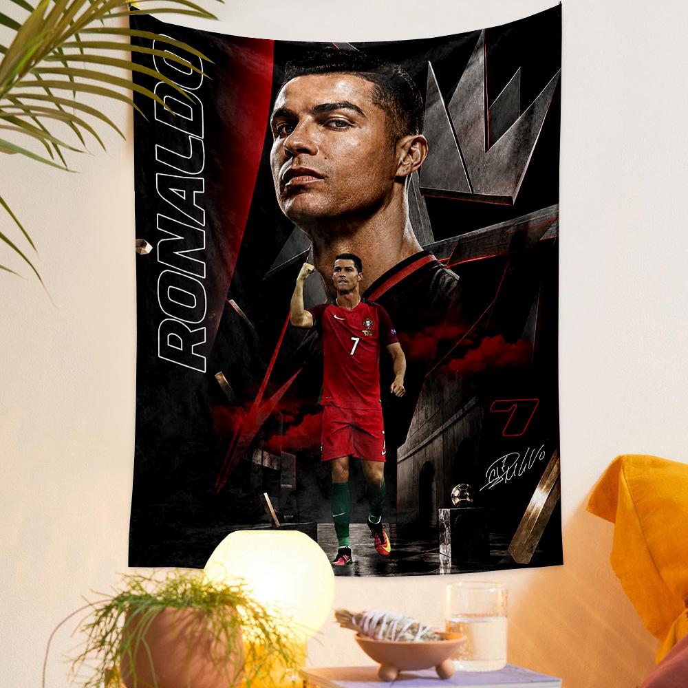 Cristiano Ronaldo Portugal 7 Red Crown Black Football Fans Bohemian Tapestry for Fans Home Decor
