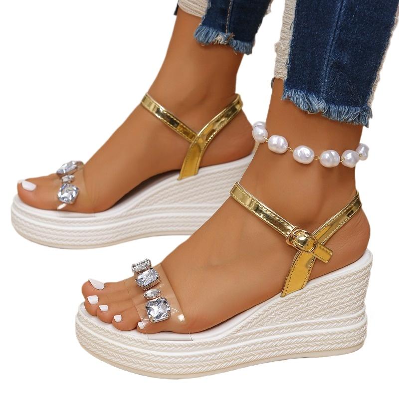 2024 Горячая Распродажа Женская Обувь Женские Сандалии С Пряжкой Ремень Модные Босоножки С Кристаллами Женские Новые Босоножки На Платформе С Открытым Носком