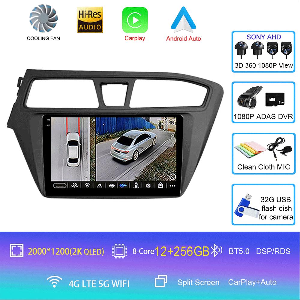 Android 14 WIFI+4G Автомагнитола для Hyundai I20 LHD 2015 2016 2017 2018 Стерео GPS Carplay Auto Мультимедийный Видеоплеер 360 Камера