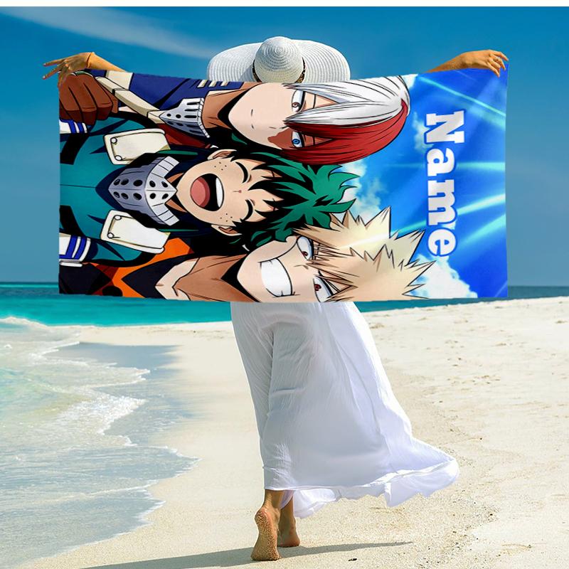 Custom Name Ultra-Soft Beach Towel with My Hero Academia Theme,Ideal for Pool - Camping, Diving - Perfect Travel Essential, Vibrant Beach Towel.