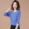 Новинка весны и лета, вязаная рубашка с рукавами 3/4, темпераментная уменьшающая возраст женская короткая блузка, топ с круглым воротником, тонкая трикотажная ткань