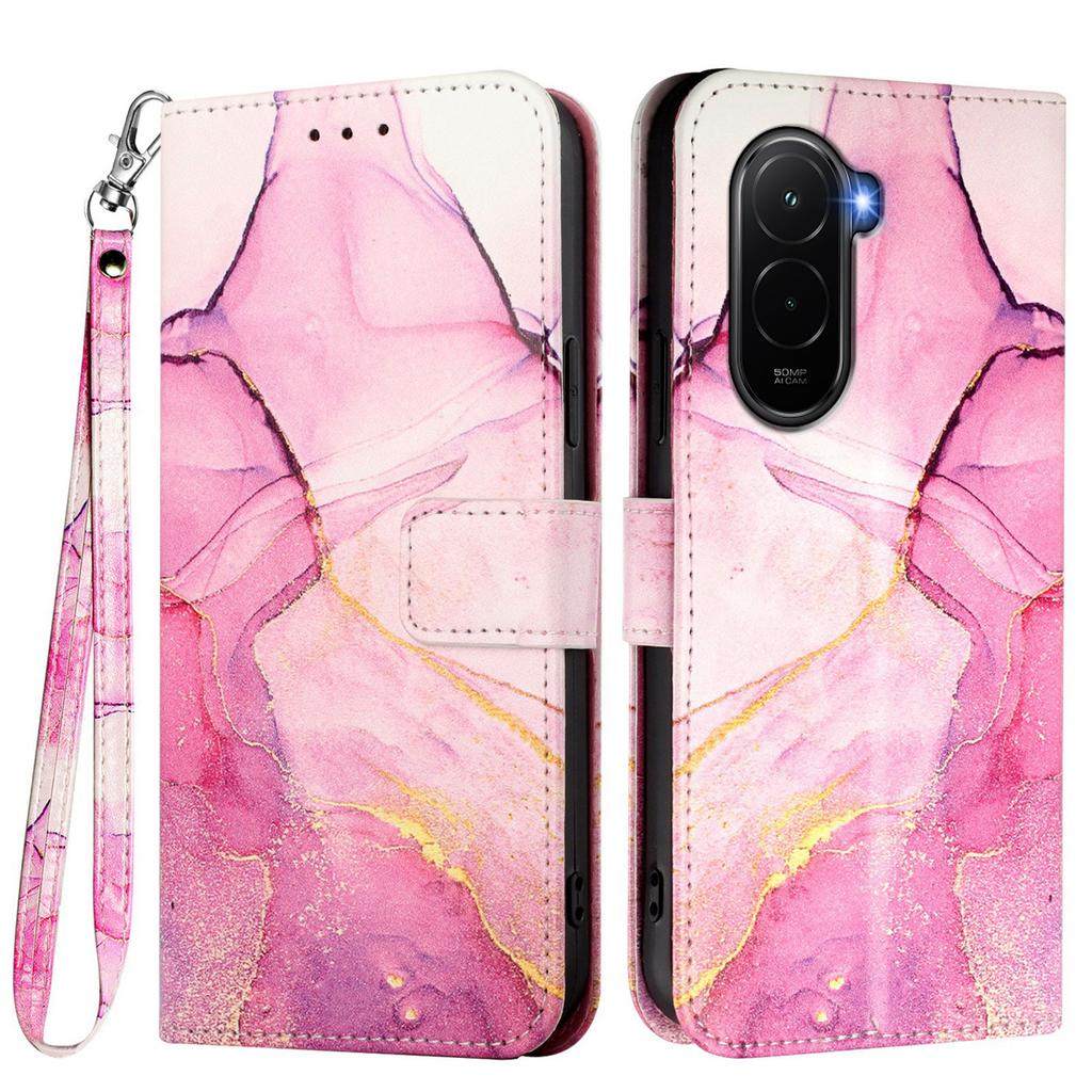 For Xiaomi Poco M7 Plus 5G/M7 4G (169mm) Case with Strap Marble Pattern Leather Phone Cover Card Holder