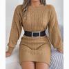 Sexy Knitted Twisted Lantern Sleeves Sweater Dresses Autumn Winter Womens Dress Elegant Round Neck Solid Knitwear Dress 29889
