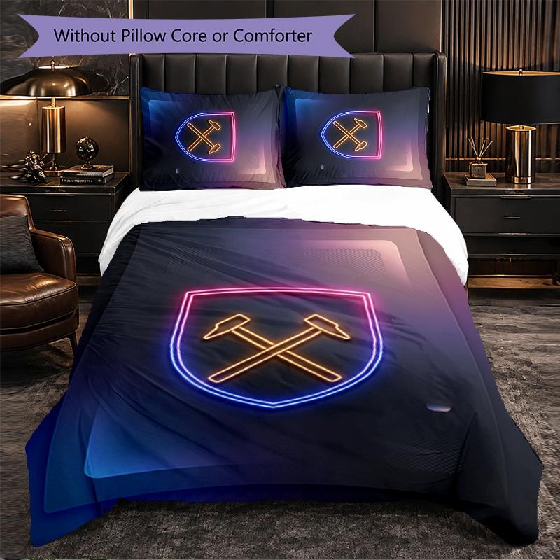 West Ham United Football 3 Piece Bedding Set Soft Duvet Cover Set with Pillowcases Printed Bedroom Decor Set for Home