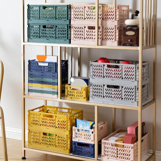 Storage Basket Folding Large Capacity Load Bearing Collapsible Plastic Storage Crate Box for Kitchen