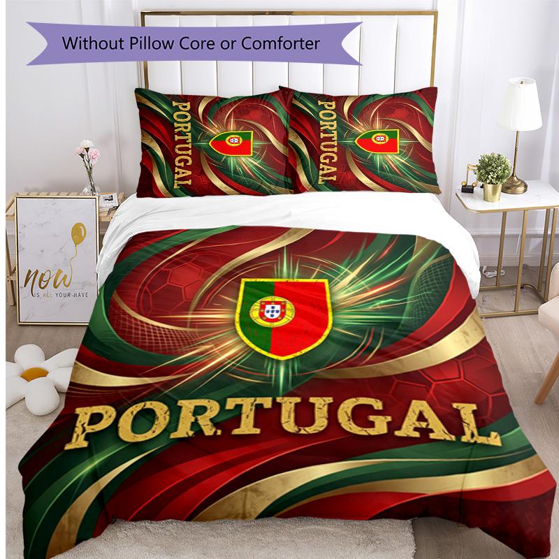 Portugal Football Printed Bedding 3 Piece Set Cozy Breathable Bed Cover Set as Housewarming Holiday Gift