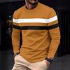Autumn and Winter Plus Size Round Neck Long Sleeved Color Blocked Base Shirt Pullover Men's T-shirts